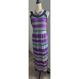 a.n.a. Maxi Purple Black Gray White Striped Sleeveless Slit Sides Dress Woman 1X